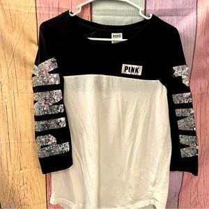 PINK by Victoria’s Secret Top - Black and white with sequins. Size Small